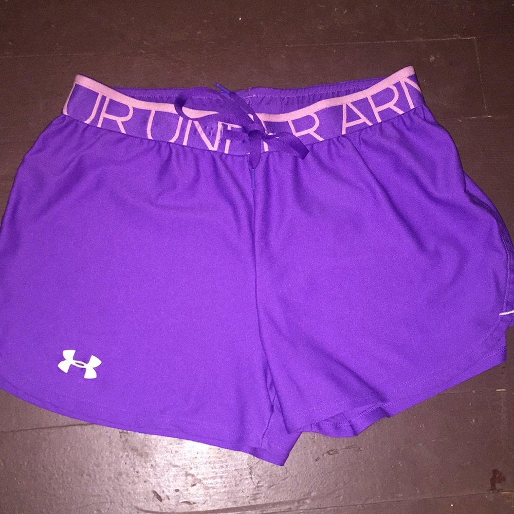 Purple size xs(womens) L(kids) underarmour shorts